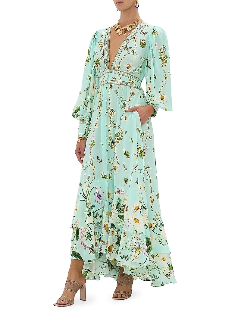 Floral Freefall Printed Silk Maxi Dress