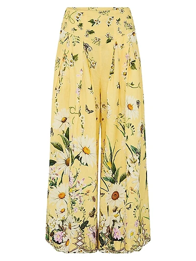 Daisy Chains Linen-Blend Wide-Leg Pants