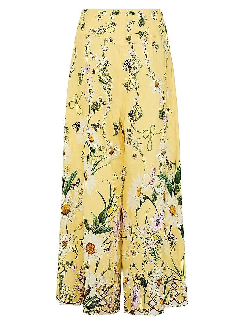 Daisy Chains Linen-Blend Wide-Leg Pants