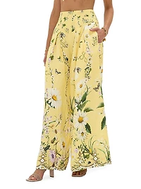 Daisy Chains Linen-Blend Wide-Leg Pants