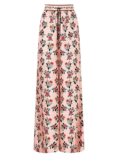 Pink Porto Floral Silk Lounge Pants