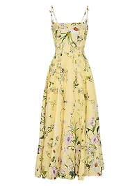 Daisy Chains Floral Linen-Silk Midi-Dress
