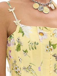 Daisy Chains Floral Linen-Silk Midi-Dress