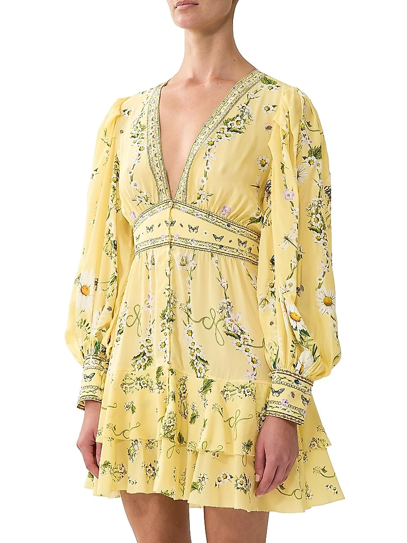 Daisy Chains Frill Silk Minidress