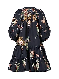 Noble Endeavours Floral Linen Puff-Sleeve Minidress