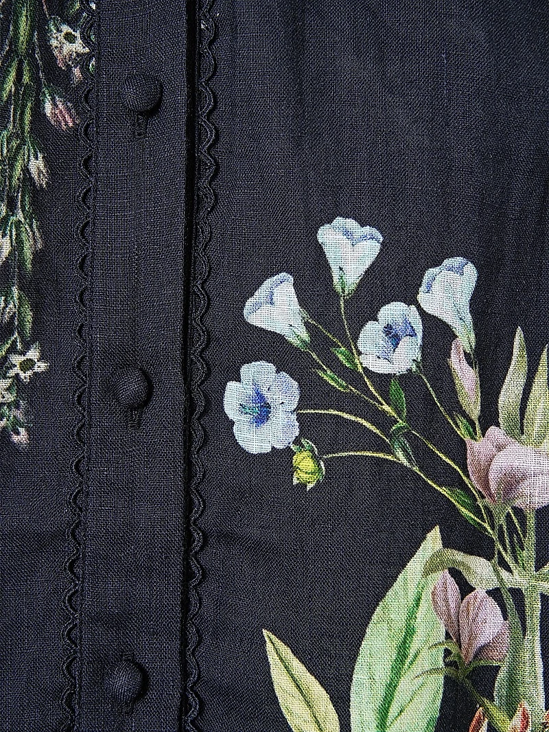 Noble Endeavours Floral Linen Puff-Sleeve Minidress