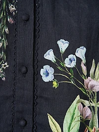 Noble Endeavours Floral Linen Puff-Sleeve Minidress