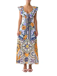 Luscious Lisbon Linen-Silk Floral Maxi Dress