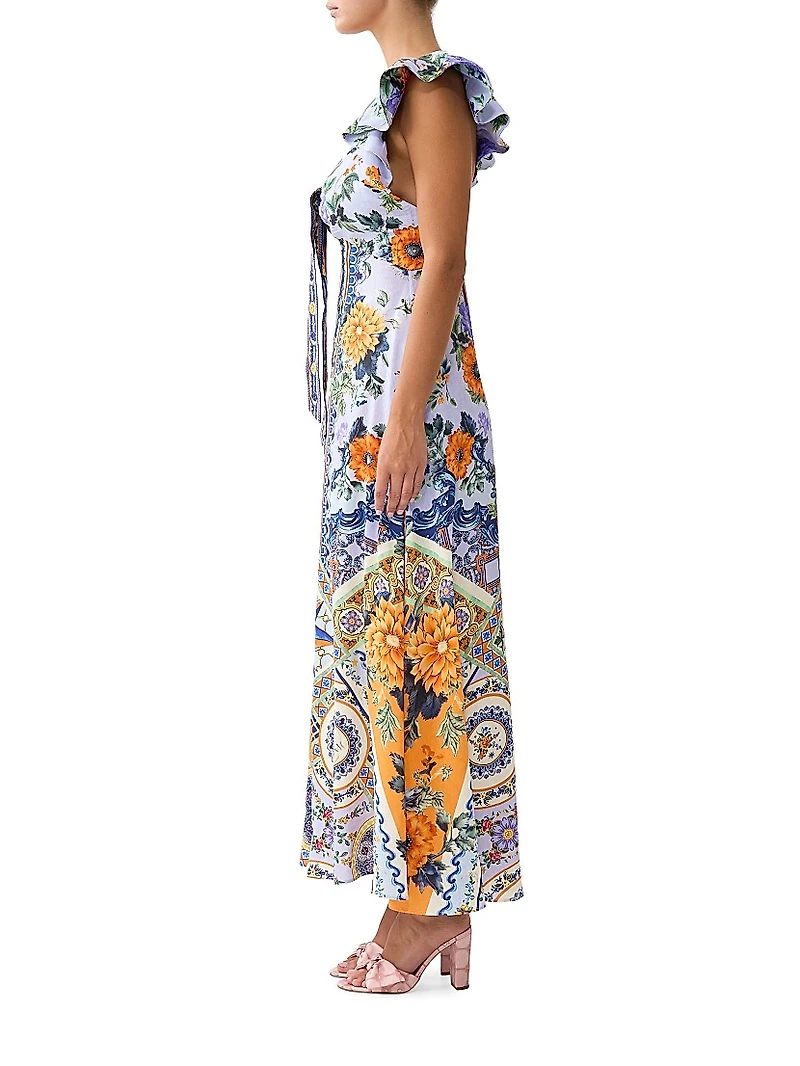 Luscious Lisbon Linen-Silk Floral Maxi Dress