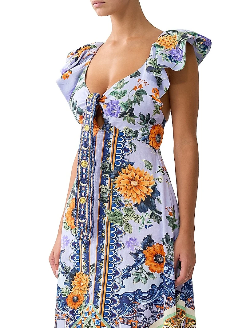 Luscious Lisbon Linen-Silk Floral Maxi Dress