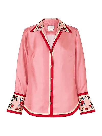 Pink Porto Floral Silk Pajama Shirt