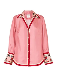 Pink Porto Floral Silk Pajama Shirt