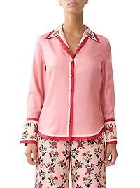 Pink Porto Floral Silk Pajama Shirt