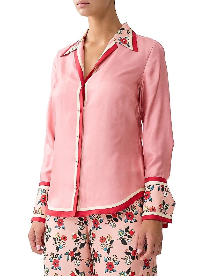 Pink Porto Floral Silk Pajama Shirt