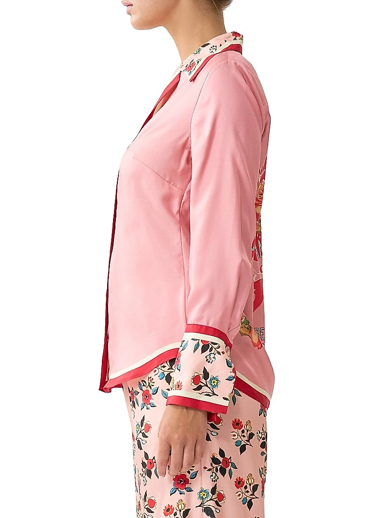 Pink Porto Floral Silk Pajama Shirt