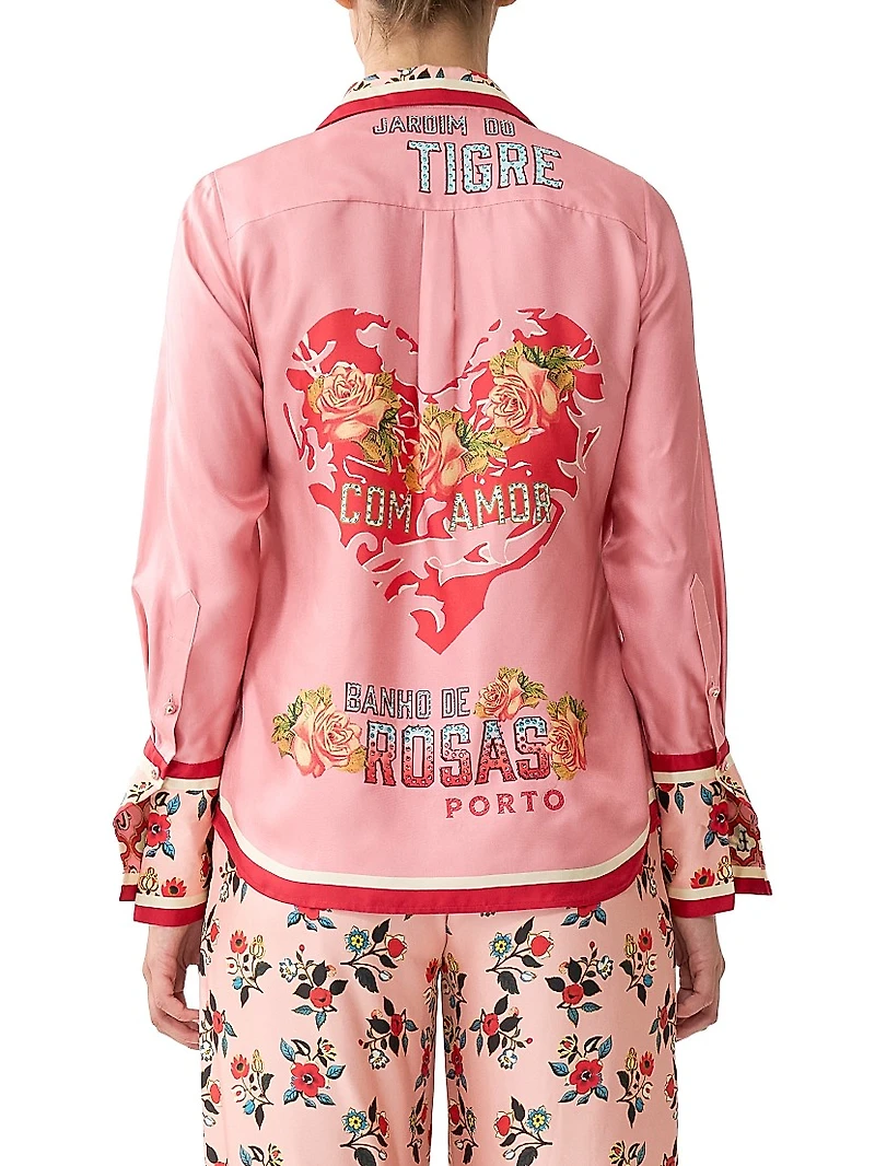 Pink Porto Floral Silk Pajama Shirt