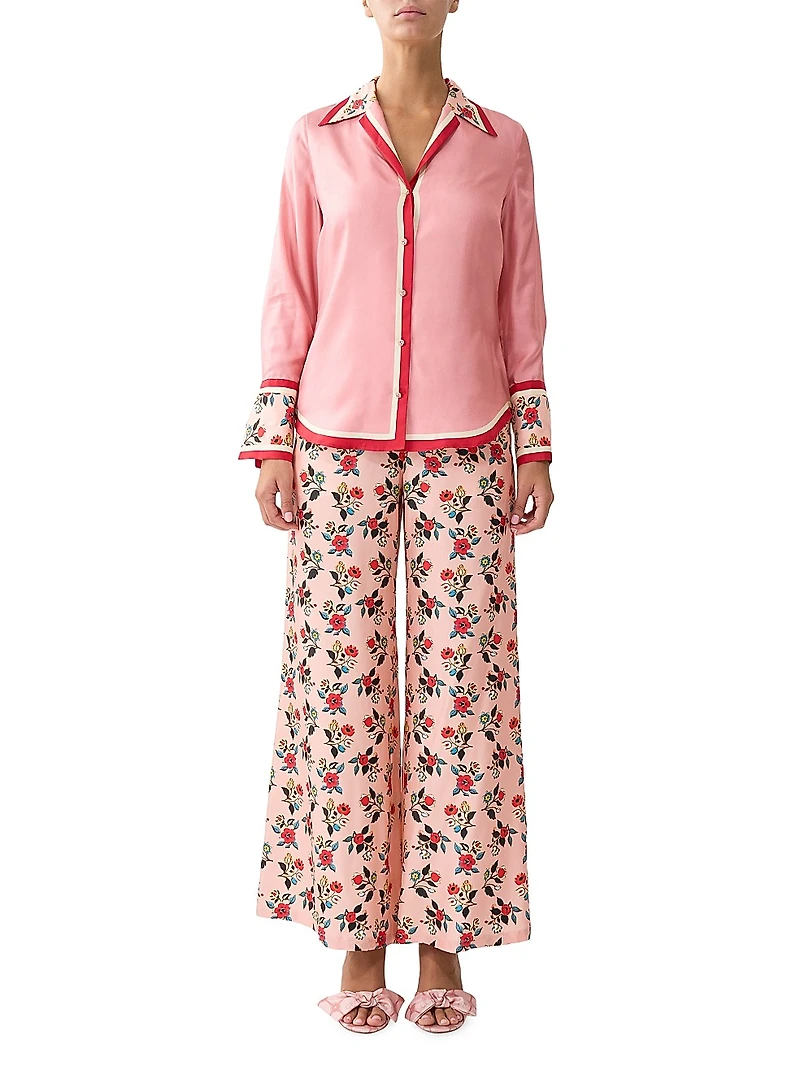 Pink Porto Floral Silk Pajama Shirt