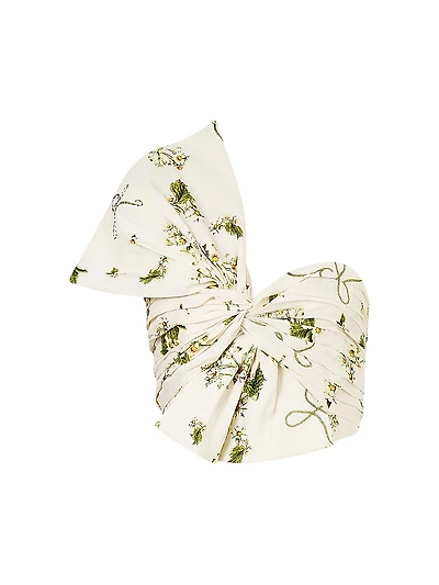 Botanical Utopia Linen-Silk Asymmetric Bow Top