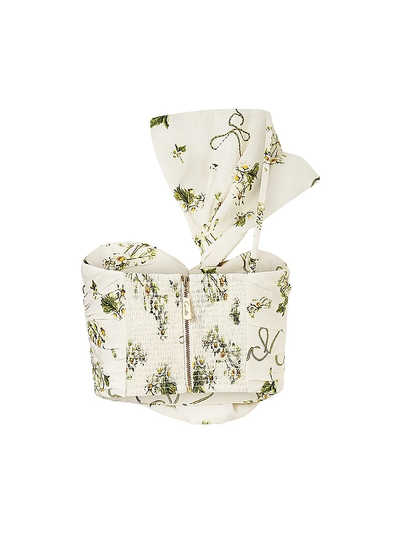 Botanical Utopia Linen-Silk Asymmetric Bow Top
