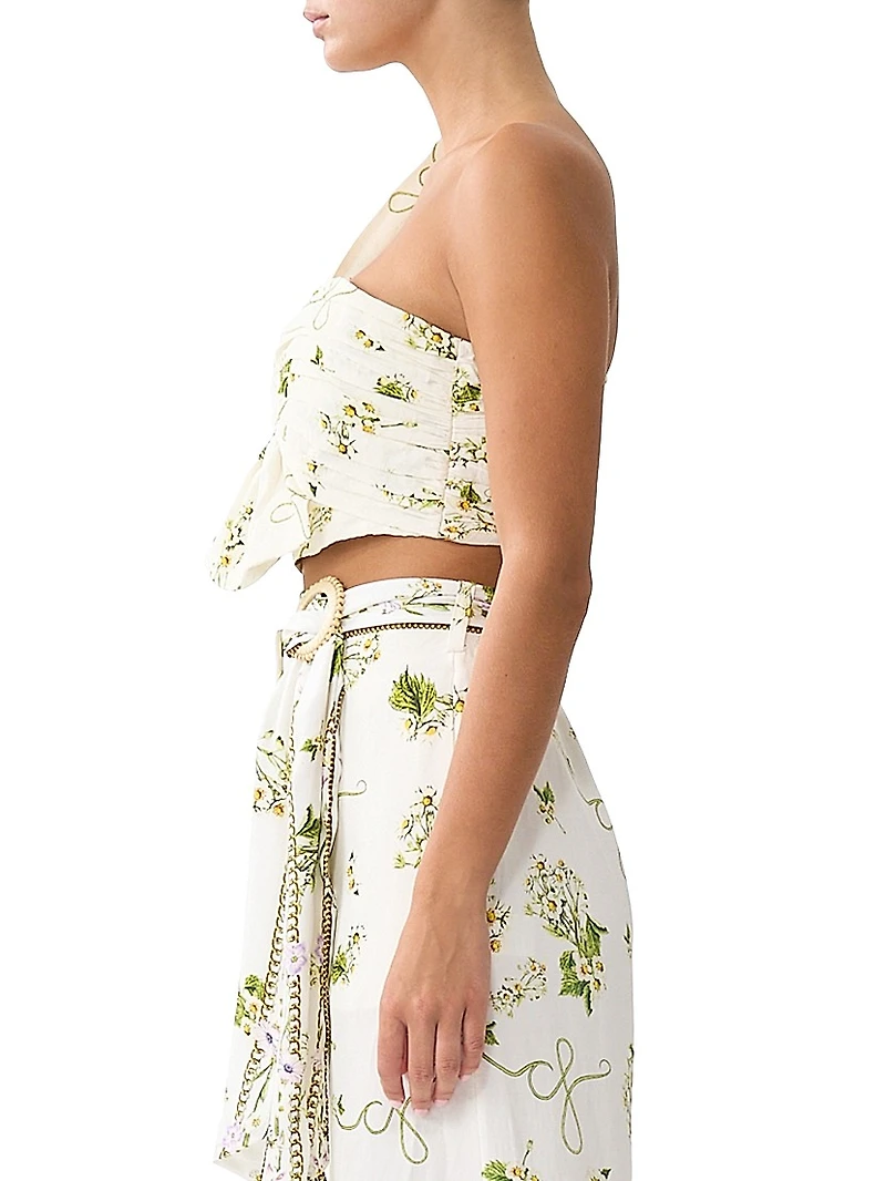Botanical Utopia Linen-Silk Asymmetric Bow Top