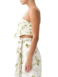 Botanical Utopia Linen-Silk Asymmetric Bow Top