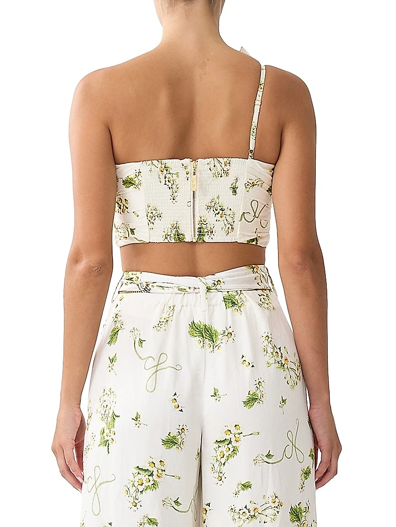 Botanical Utopia Linen-Silk Asymmetric Bow Top