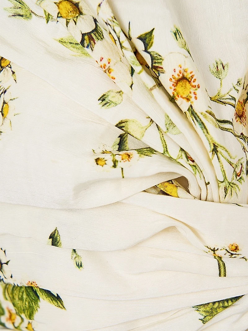 Botanical Utopia Linen-Silk Asymmetric Bow Top