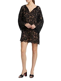Embellished Lace Long-Sleeve Minidress