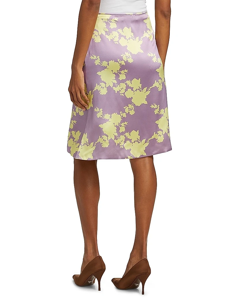 Wild Roses Silk Midi-Skirt
