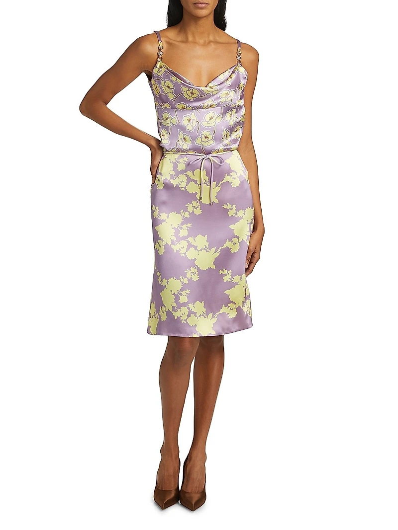 Wild Roses Silk Midi-Skirt
