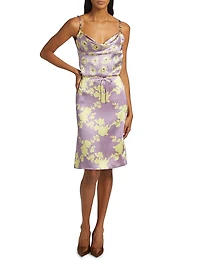 Wild Roses Silk Midi-Skirt