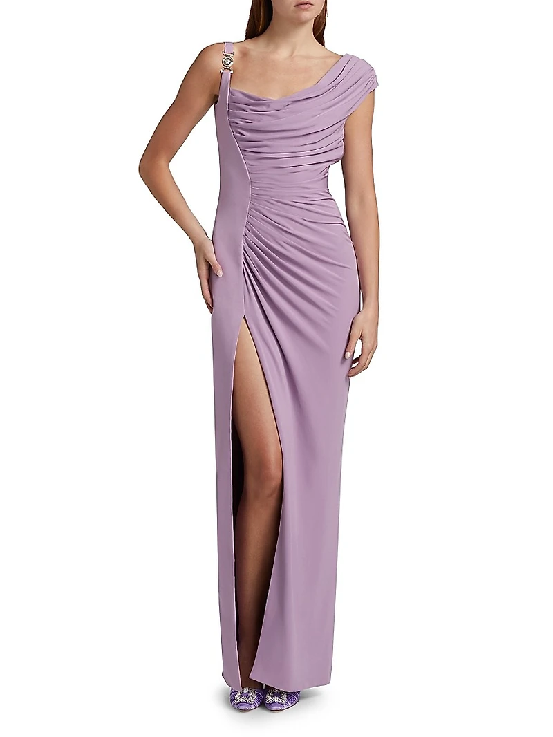 Asymmetric Draped Crepe Jersey Gown