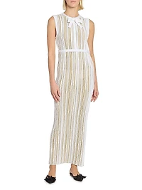 Metallic Plissé Bow Midi-Dress