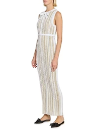 Metallic Plissé Bow Midi-Dress