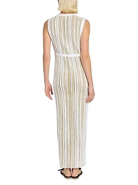 Metallic Plissé Bow Midi-Dress