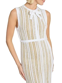 Metallic Plissé Bow Midi-Dress