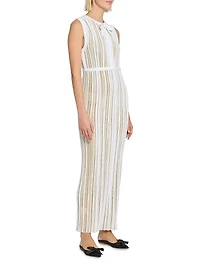 Metallic Plissé Bow Midi-Dress
