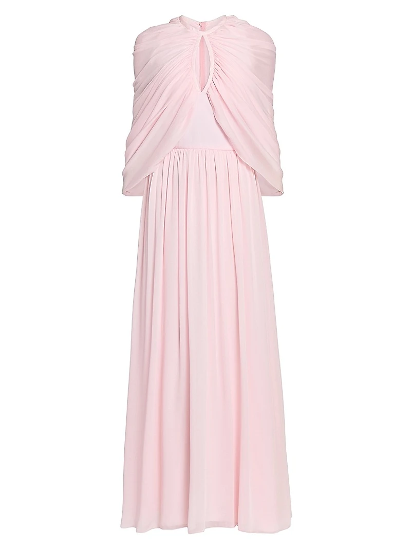 Keyhole Cape Chiffon Silk Gown