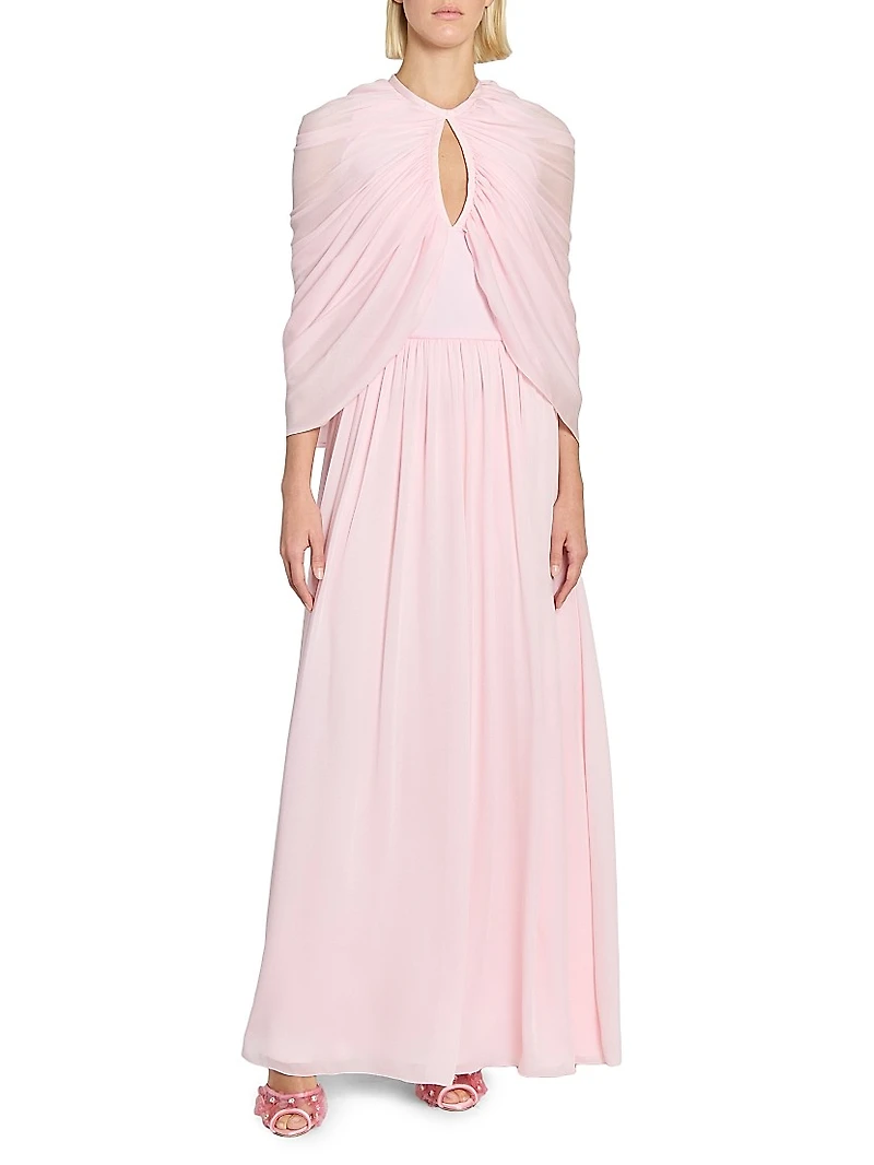 Keyhole Cape Chiffon Silk Gown