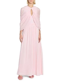 Keyhole Cape Chiffon Silk Gown