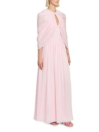 Keyhole Cape Chiffon Silk Gown