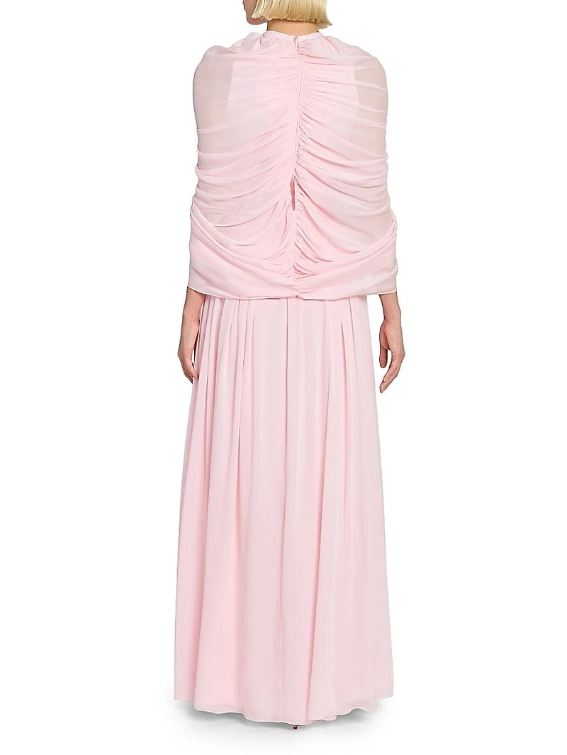 Keyhole Cape Chiffon Silk Gown