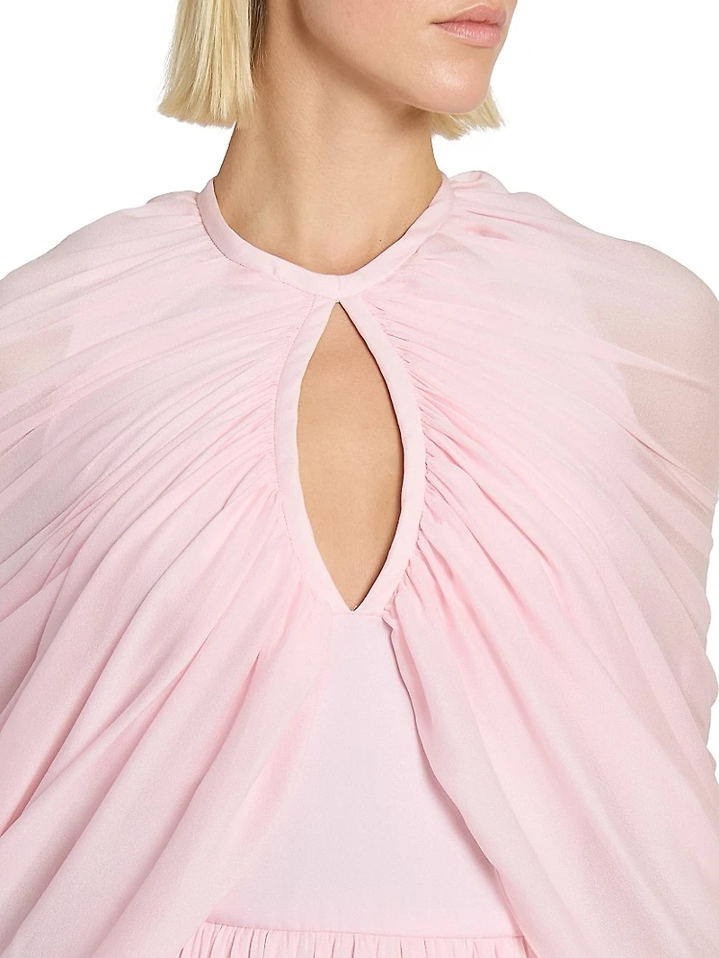 Keyhole Cape Chiffon Silk Gown