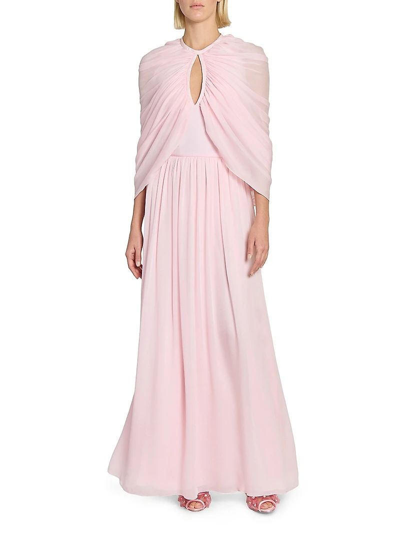 Keyhole Cape Chiffon Silk Gown