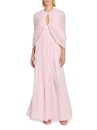 Keyhole Cape Chiffon Silk Gown