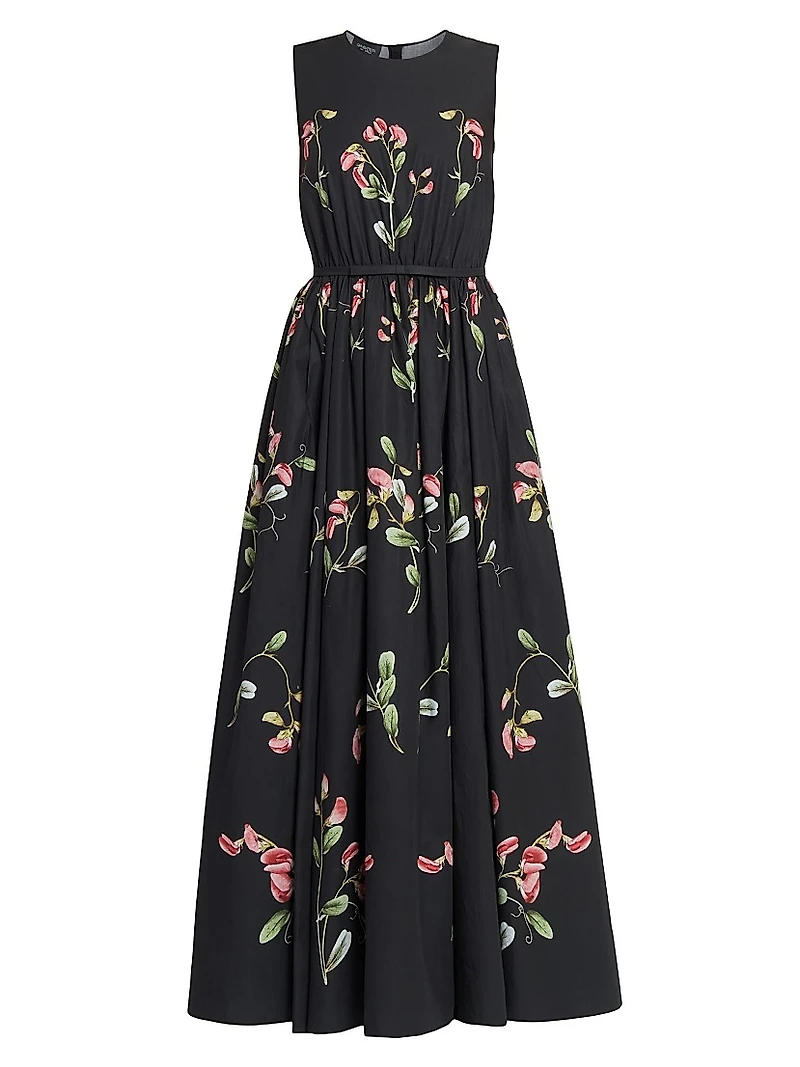 Floral Cotton Sleeveless A-Line Gown