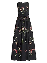 Floral Cotton Sleeveless A-Line Gown