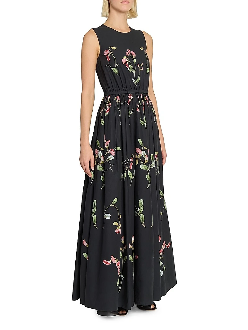 Floral Cotton Sleeveless A-Line Gown