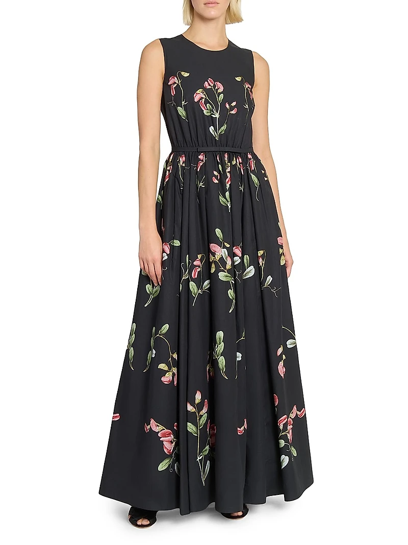 Floral Cotton Sleeveless A-Line Gown