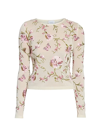 Embroidered Cashmere-Silk Top
